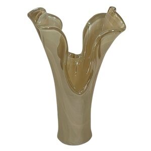 MMURANO  ART GLASS GOLD LUSTER HANDKERCHIEF SPLASH STRETCH‎ VASE AMBER EDGE 17”